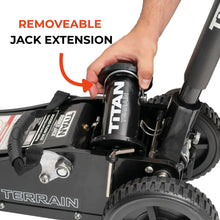 Load image into Gallery viewer, TITAN TERRAIN 3 TONNE RUGGED FLOOR JACK - HI LIFT HYDRAULIC TROLLEY JACK - BLACK

